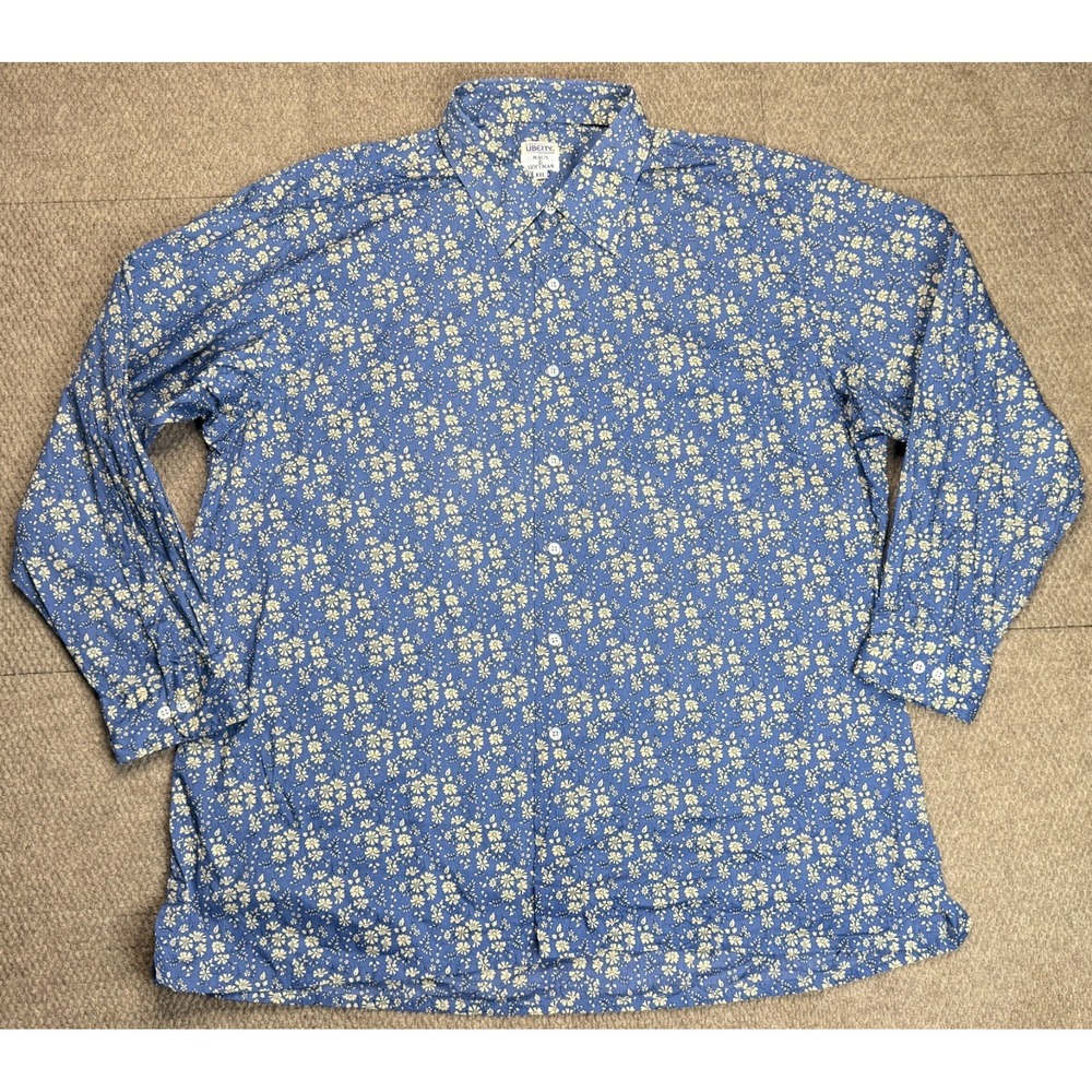 Maus‎ & Hoffman Fabric By Liberty Of London Vintage Men's Floral Shirt Size XXL